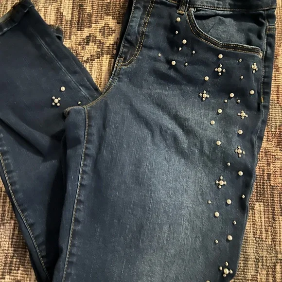 Chico's Dark Blue Embellished Skinny Jeans - Picture 1 of 4